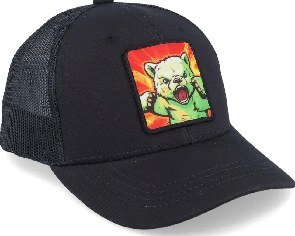 Kids Teddy Bear Action Patch Black Trucker - Kiddo Cap