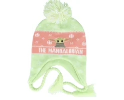 Kids The Mandalorian Grogu Sherpa Beanie Green/Pink Pom - Difuzed
