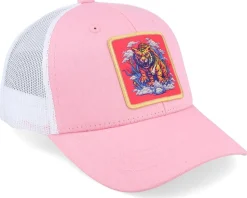 Kids Tiger On Clouds Patch Pink/White Trucker - Kiddo Cap
