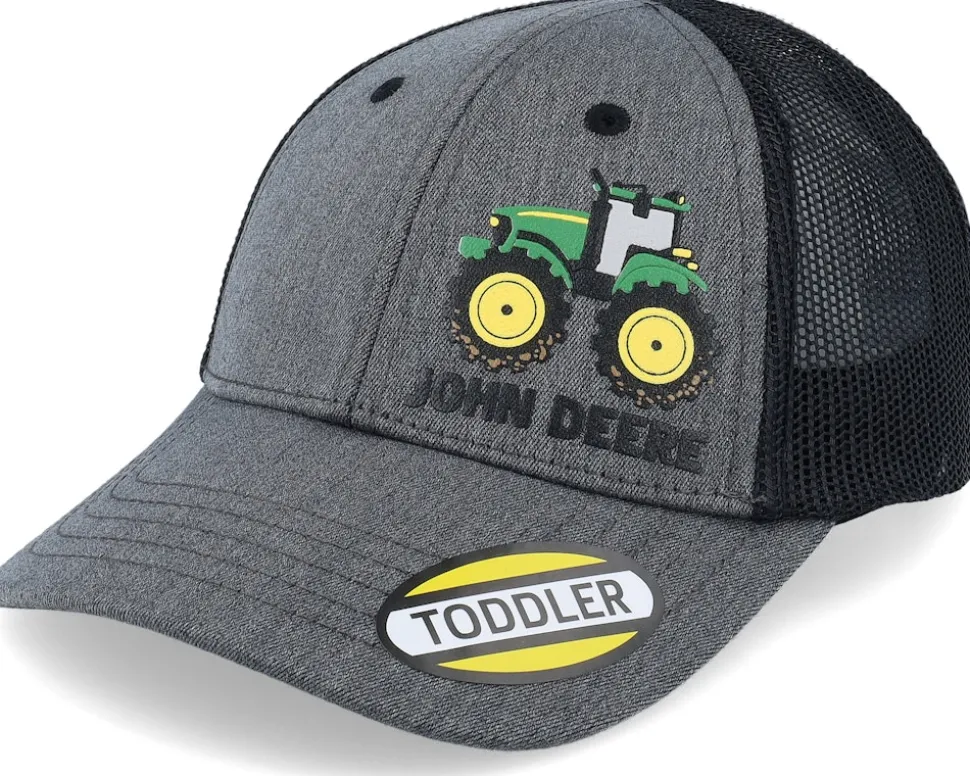 Kids Toddler 3d Rubber Tractor Print Cap Black/Grey Trucker - John Deere