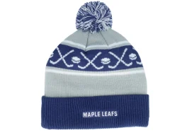 Kids Toronto Maple Leafs Face-off Cuff Beanie Blue/Grey Pom - Outerstuff