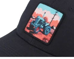 Kids Tractor And Clouds Patch Light Black Trucker - Kiddo Cap