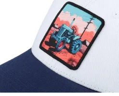 Kids Tractor And Clouds Patch White/Navy Trucker - Kiddo Cap