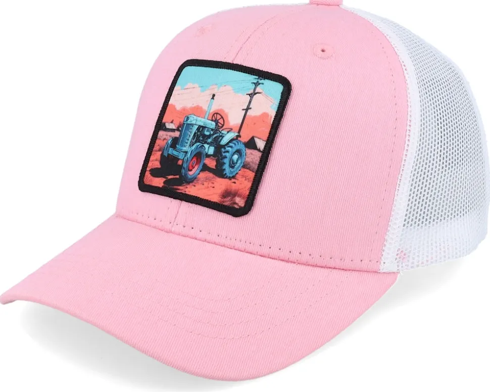 Kids Tractor And Clouds Patch White/Navy Trucker - Kiddo Cap