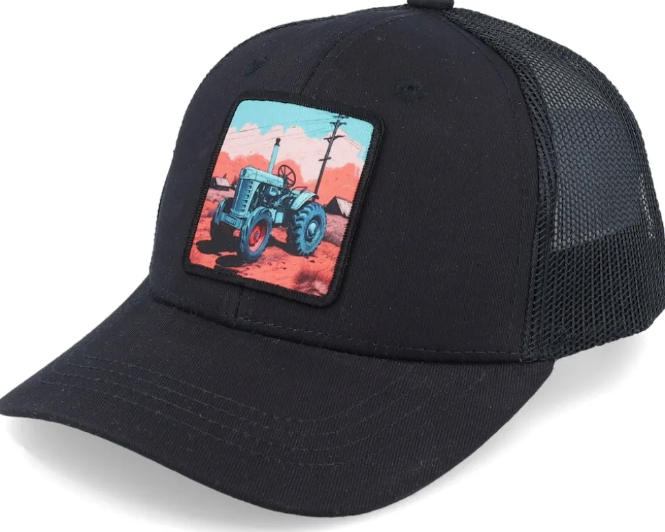 Kids Tractor And Clouds Patch White/Navy Trucker - Kiddo Cap