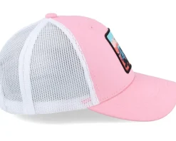 Kids Tractor And Clouds Patch Pink/White Trucker - Kiddo Cap