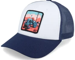 Kids Tractor And Clouds Patch Pink/White Trucker - Kiddo Cap