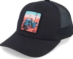 Kids Tractor And Clouds Patch Pink/White Trucker - Kiddo Cap