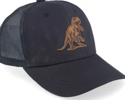 Kids T-rex Dino Brown Patch Black Trucker - Kiddo Cap