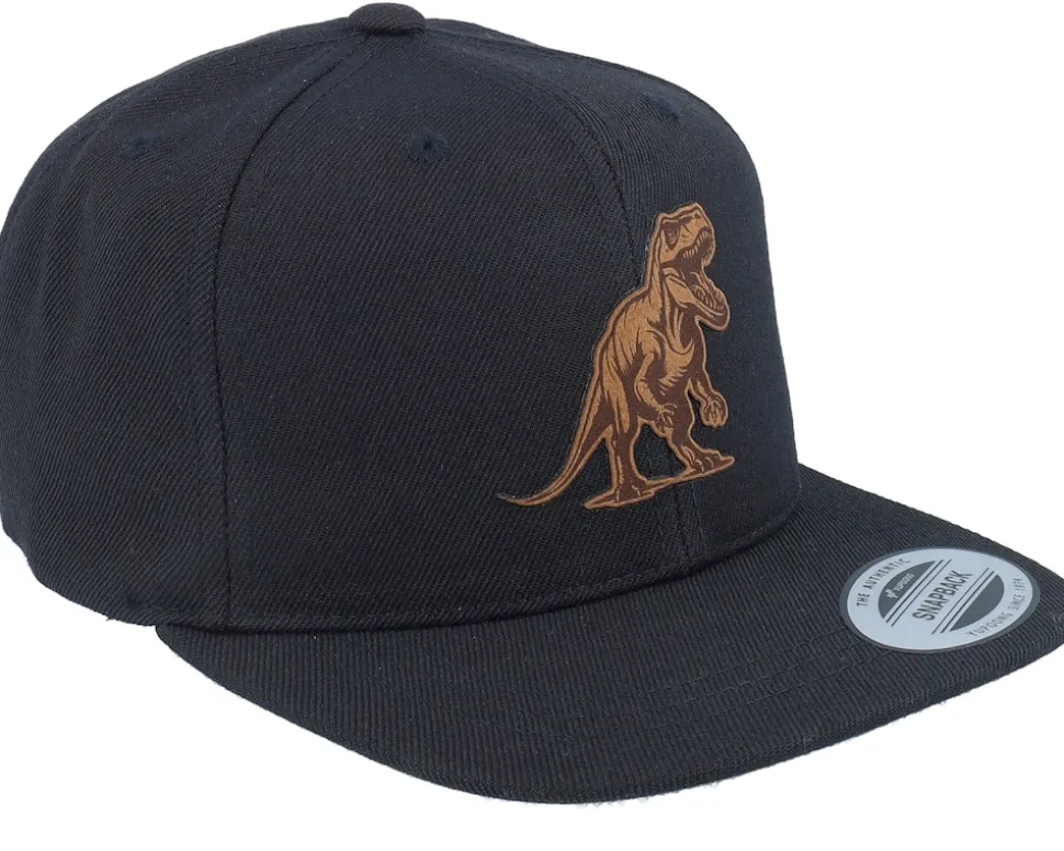 Kids T-rex Dino Brown Patch Black Snapback - Kiddo Cap