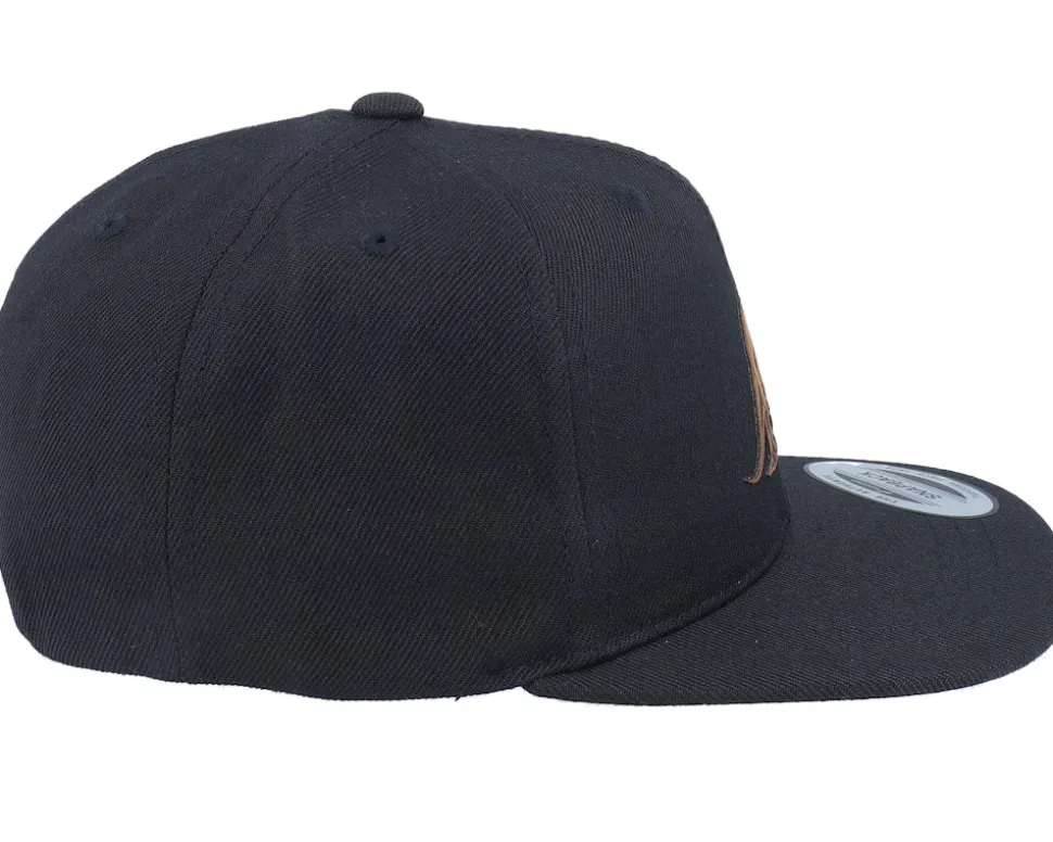 Kids T-rex Dino Brown Patch Black Snapback - Kiddo Cap