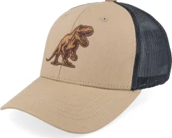 Kids T-rex Dino Brown Patch Caramel/Black Trucker - Kiddo Cap