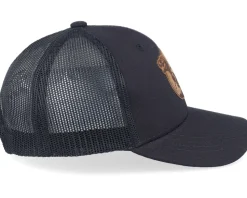 Kids T-rex Dino Brown Round Patch Black Trucker - Kiddo Cap