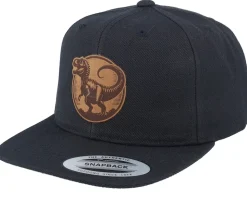 Kids T-rex Dino Brown Round Patch Black Snapback - Kiddo Cap