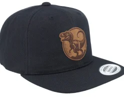 Kids T-rex Dino Brown Round Patch Black Snapback - Kiddo Cap