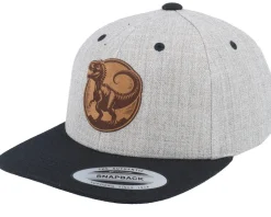 Kids T-rex Dino Brown Round Patch Heather Grey/Black Snapback - Kiddo Cap