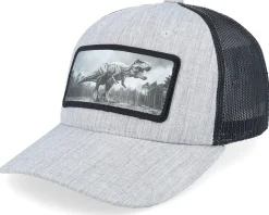 Kids T-rex Dino Heather Grey/Black Trucker - Kiddo Cap