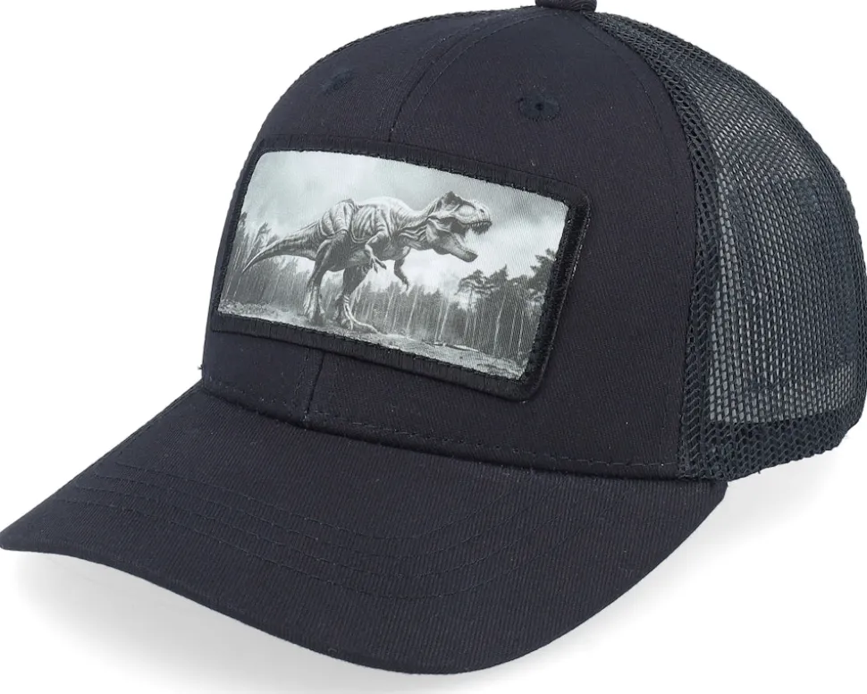 Kids T-rex Dino Heather Grey/Black Trucker - Kiddo Cap