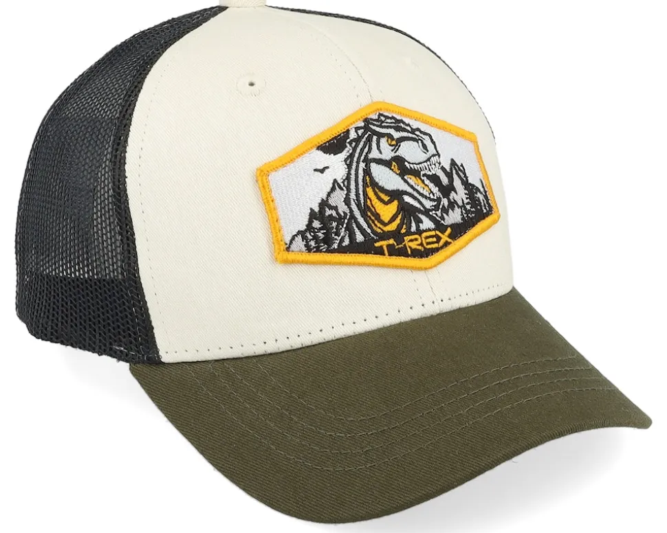 Kids T-rex Orange Patch Ivory/Black/Dark Mesh - Kiddo Cap