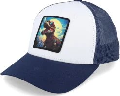 Kids T-rex With Sun Glasses White/Navy Trucker - Kiddo Cap