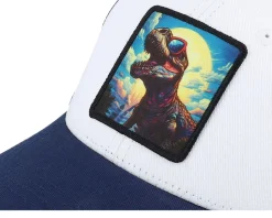 Kids T-rex With Sun Glasses White/Navy Trucker - Kiddo Cap