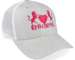 Kids Unicorns Heart Silver Glitter/White Trucker - Unicorns