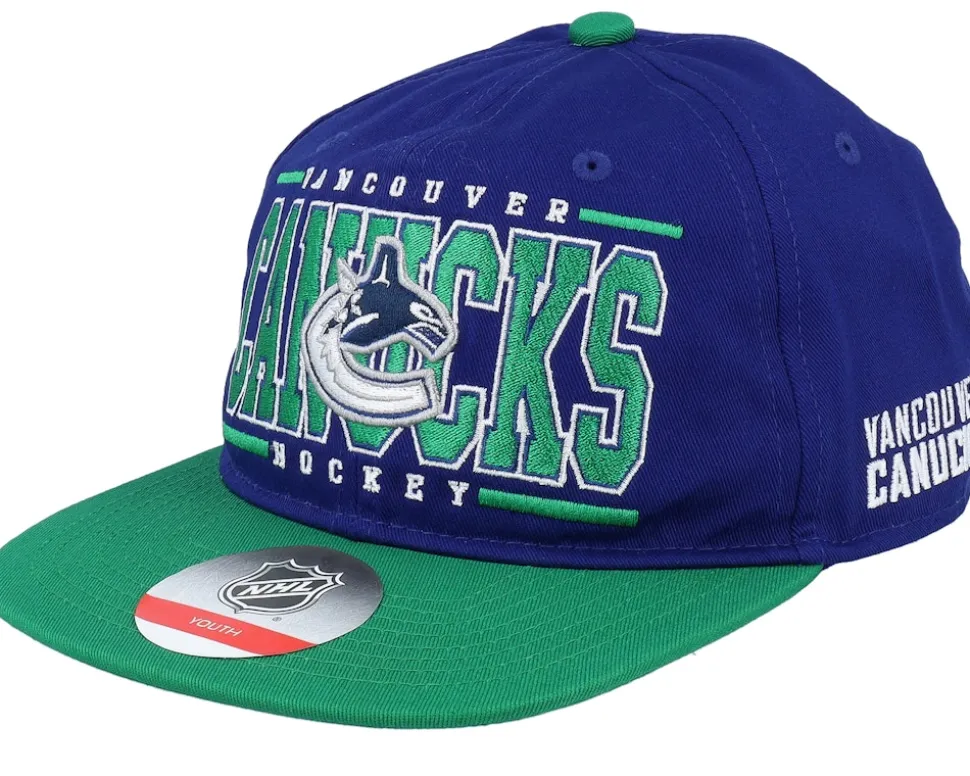 Kids Vancouver Canucks Logo Flatbrim Cap Blue/Green Snapback - Outerstuff