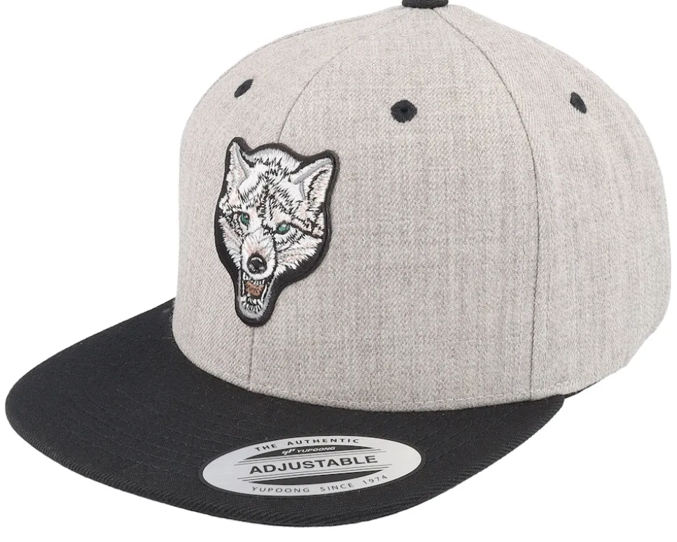 Kids White Wolf Heather Grey/Black Snapback - Kiddo Cap