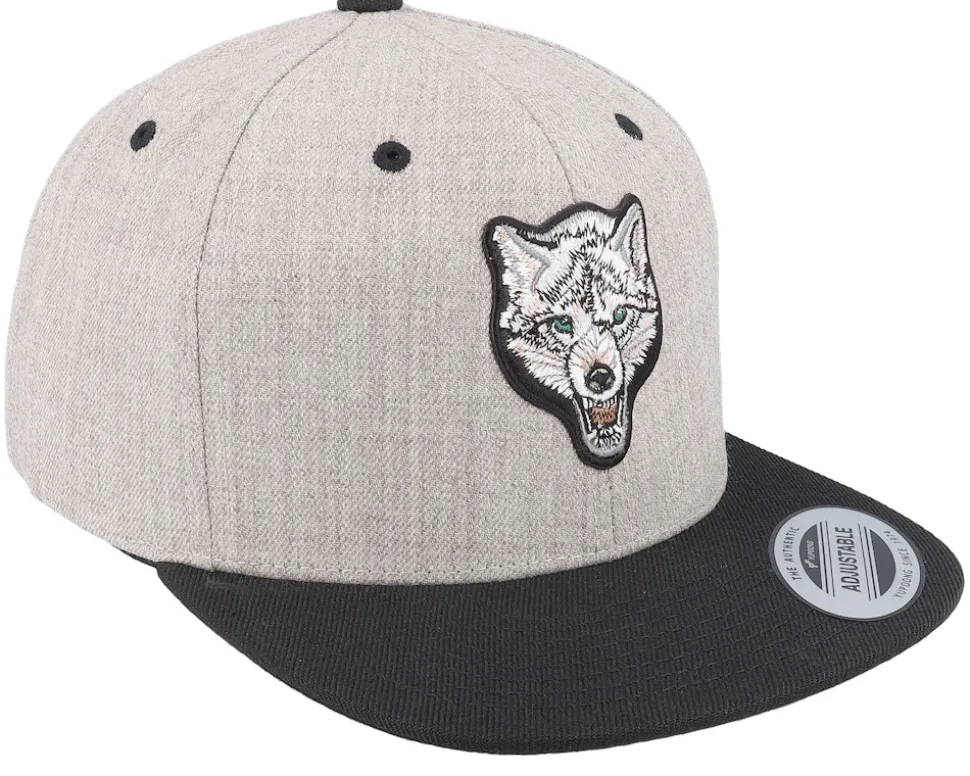 Kids White Wolf Heather Grey/Black Snapback - Kiddo Cap