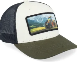 Kids Yellow Tractor Ivory/Black/Dark Mesh Trucker - Kiddo Cap