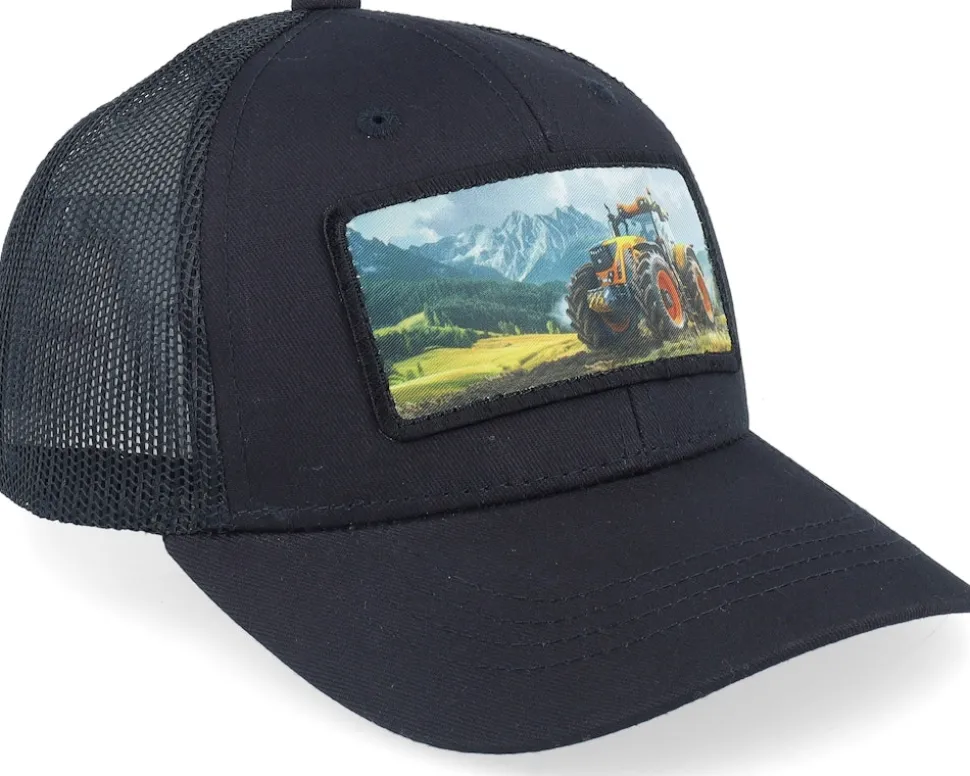 Kids Yellow Tractor Patch Black Trucker - Kiddo Cap