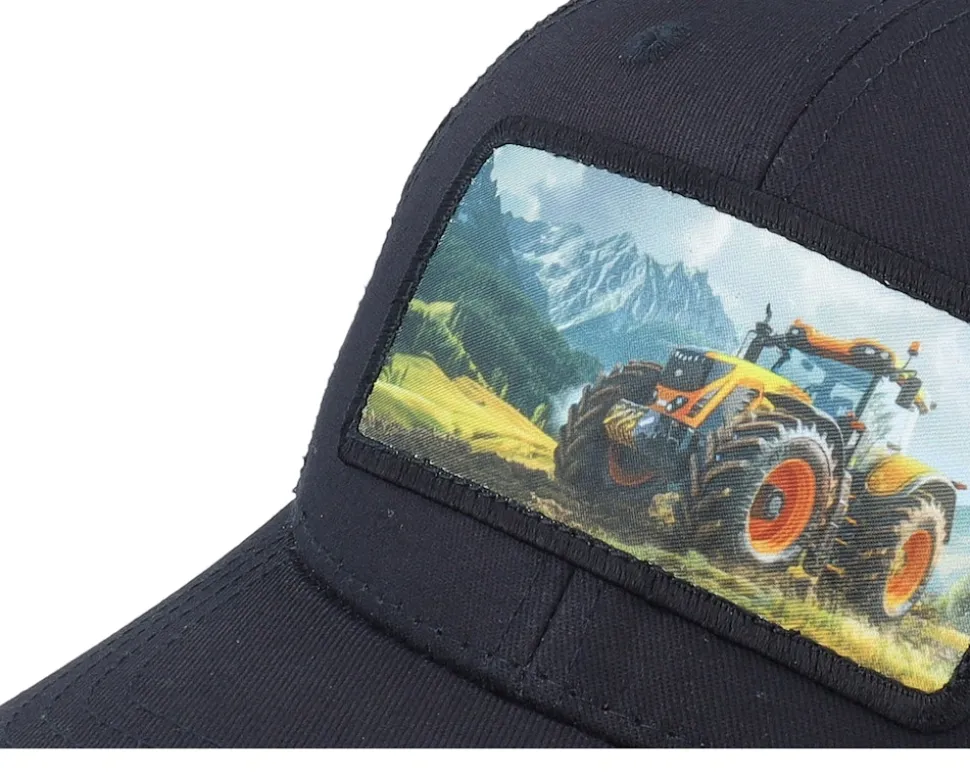 Kids Yellow Tractor Patch Black Trucker - Kiddo Cap