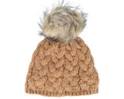 Knit In Cable Pattern Nutmeg Brown Pom - Seeberger
