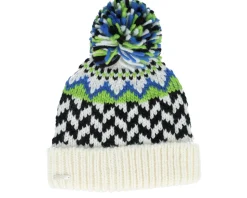 Knitted Beanie White/Black/Green/Blue Pom - Seeberger