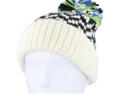 Knitted Beanie White/Black/Green/Blue Pom - Seeberger