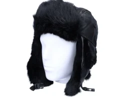 Leather Lue Rabbit Black/Black Trapper - MJM Hats