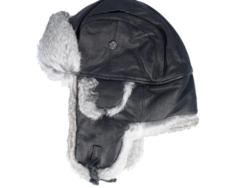 Leather Nl-fl/Rabbit Black/Greymel. Trapper - MJM Hats