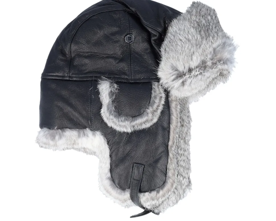 Leather Nl-fl/Rabbit Black/Greymel. Trapper - MJM Hats