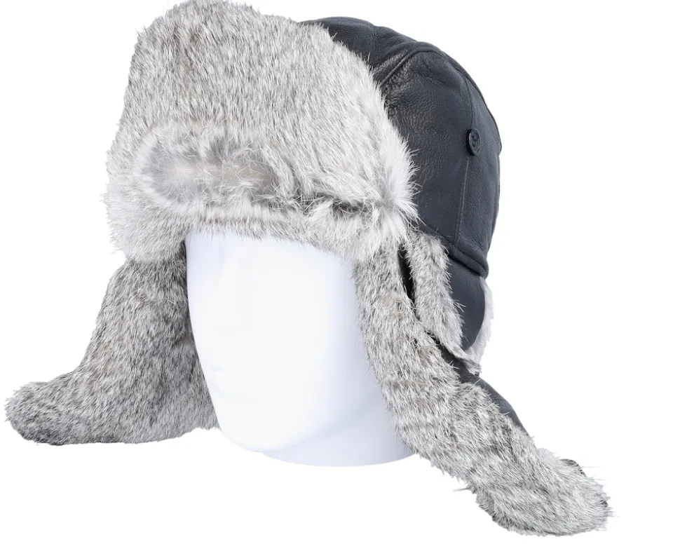 Leather Nl-fl/Rabbit Black/Greymel. Trapper - MJM Hats