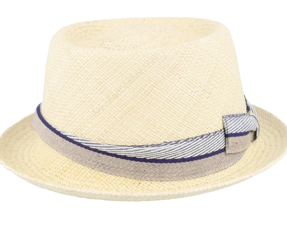 Leonardo Panama Blue/Beige Band Straw Hat - MJM Hats