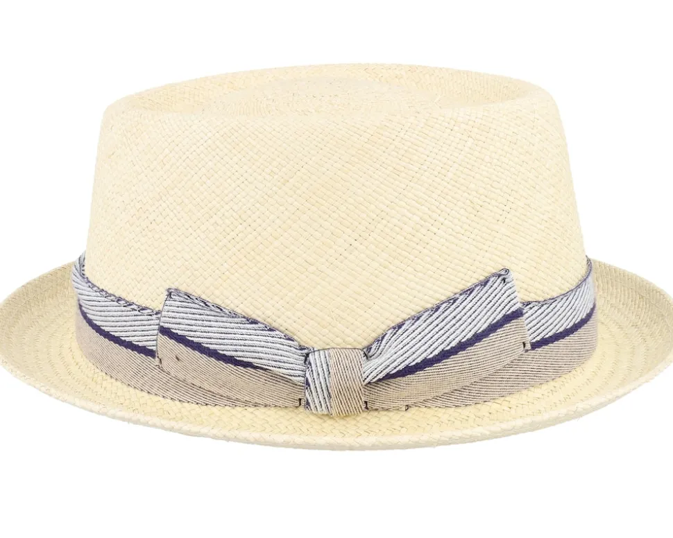 Leonardo Panama Blue/Beige Band Straw Hat - MJM Hats