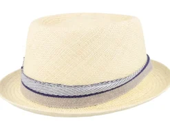 Leonardo Panama Blue/Beige Band Straw Hat - MJM Hats