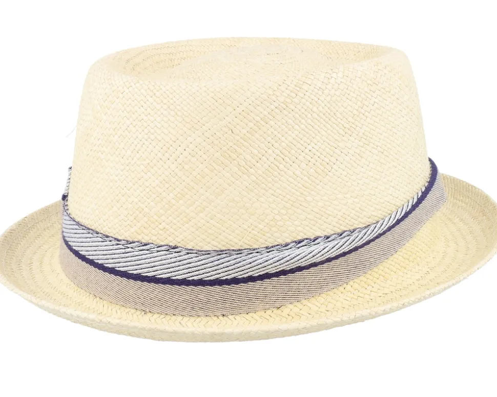 Leonardo Panama Blue/Beige Band Straw Hat - MJM Hats