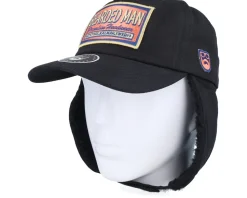 Logo Patch Red/Blue Golfer Cotton Black Earflap - Bearded Man