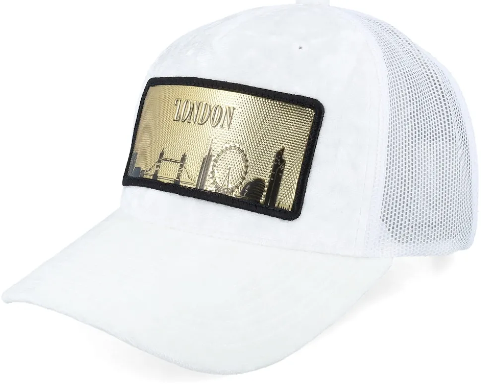 London Gold Patch Velvet White A-frame Trucker - Calza Pennello