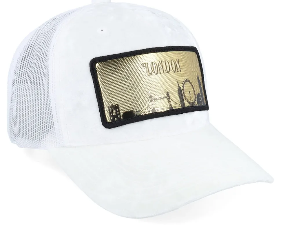 London Gold Patch Velvet White A-frame Trucker - Calza Pennello