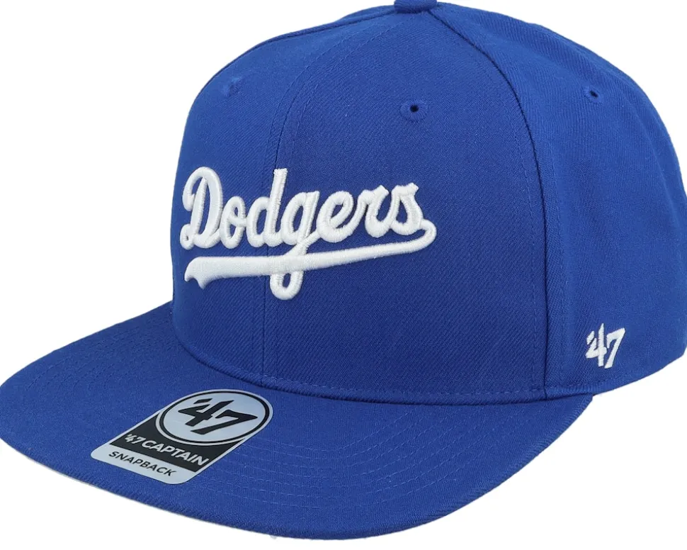 Los Angeles Dodgers No Shot Script Under Captain Royal/White Snapback - 47 Brand
