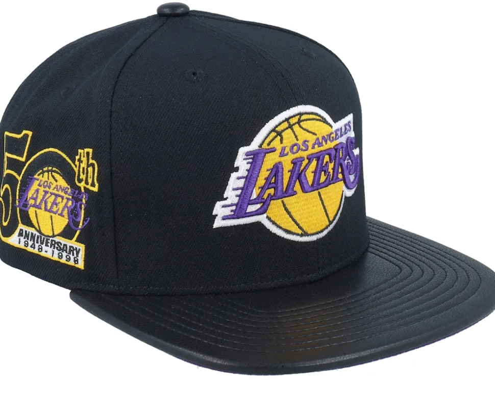 Los Angeles Lakers Hwc Black/Pu Leather Strapback - Mitchell & Ness