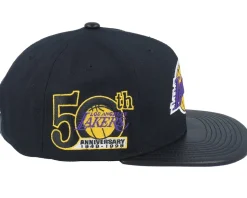 Los Angeles Lakers Hwc Black/Pu Leather Strapback - Mitchell & Ness
