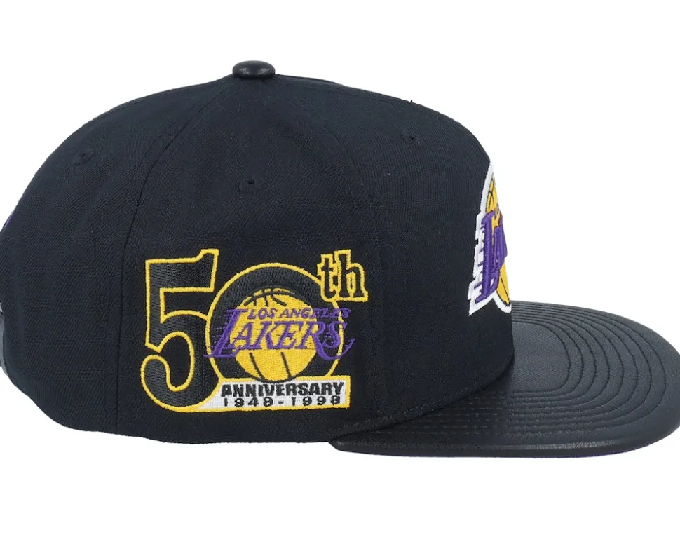 Los Angeles Lakers Hwc Black/Pu Leather Strapback - Mitchell & Ness